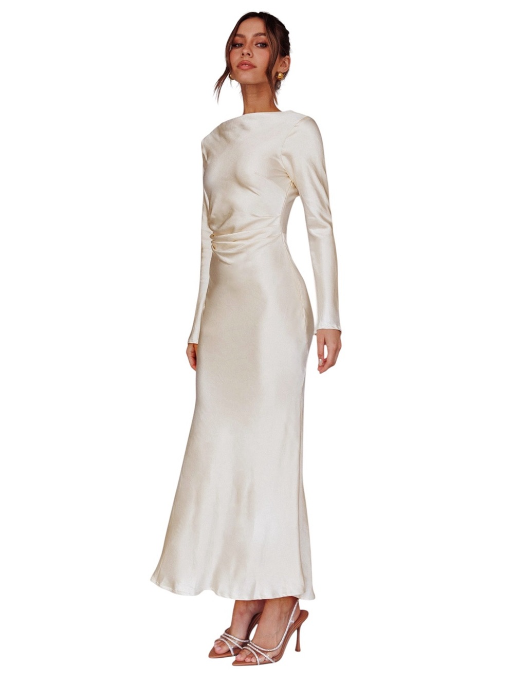Selfie Leslie Oyster Ivory Loveland Cowl Back Midi Dress Womens S